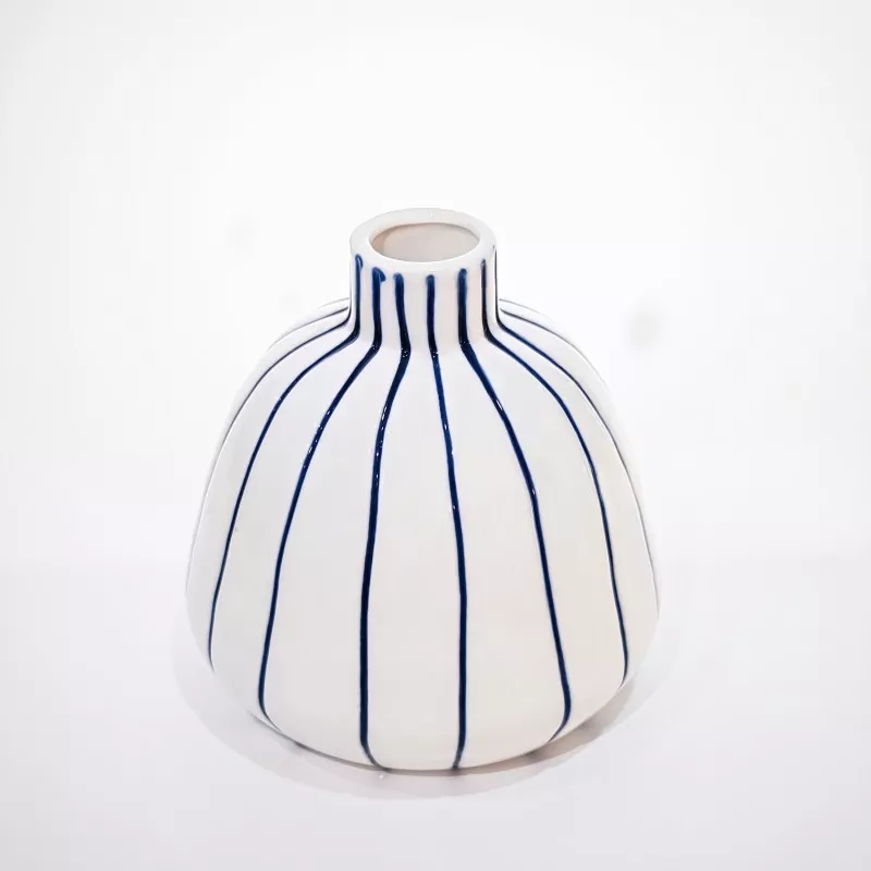 Modern Blue Striped Ceramic Vase
